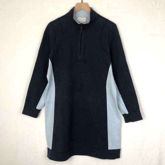 TOMMY BAHAMA Reversible 1/4 Zip Sweater Dress Sz XL Navy Blue Long Sleeve Cotton - Picture 1 of 13